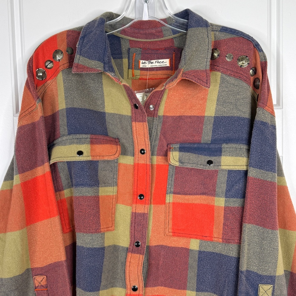 FREE PEOPLE Austin NEW Plaid Buttondown Size L Yellow Ochre Combo We The Free - Picture 5 of 15